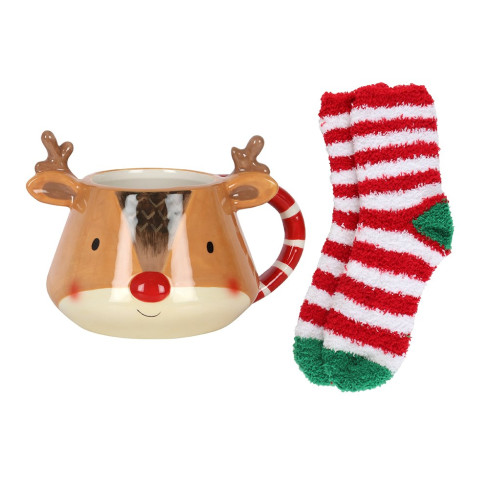Reindeer Christmas Mug & Socks Gift Set